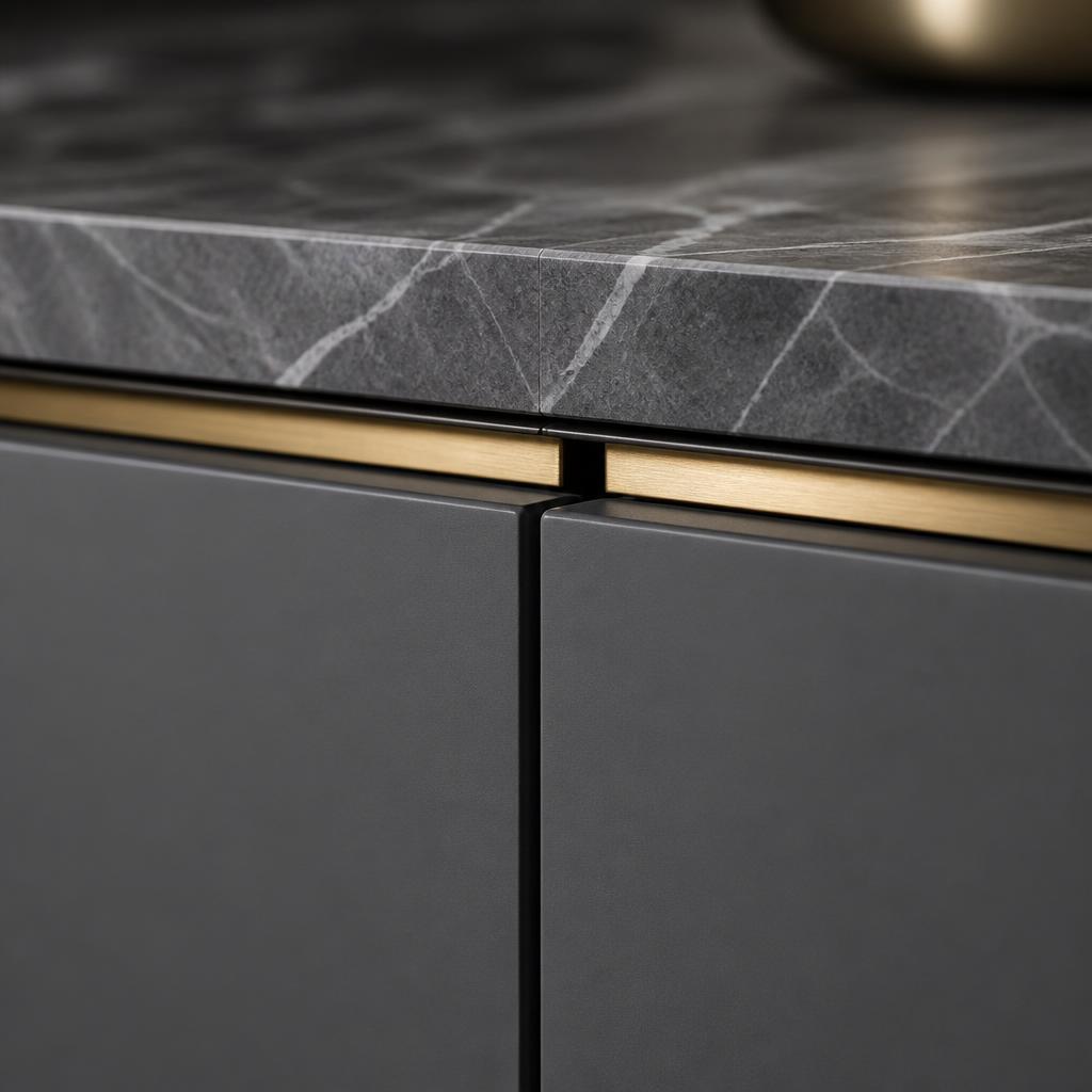 Detail of modern cabinetry finish and hardware